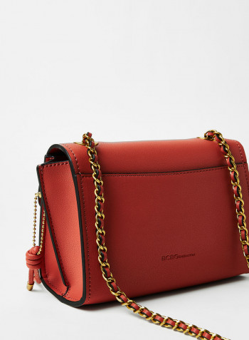 Faux Leather Crossbody Bag Brick Red