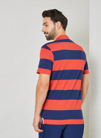 Striped Cotton Piqué Polo Navy/Red