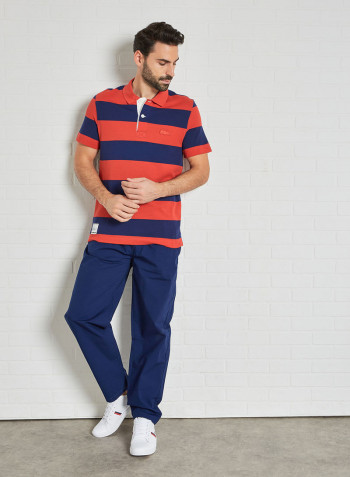 Striped Cotton Piqué Polo Navy/Red