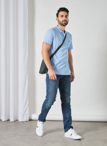 Embroidered Logo Cotton Piqué Polo Blue