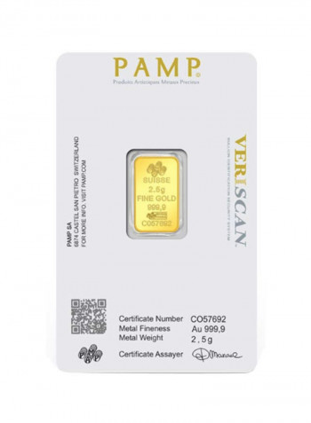 Suisse Pamp 24K (999.9) Gold Bar 2.5g