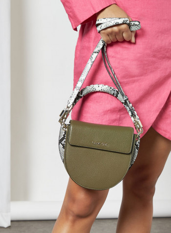 Snakeskin Detail Crossbody Bag Moss Mix