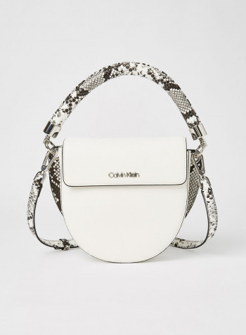 Snakeskin Detail Crossbody Bag White Mix