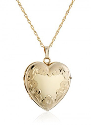 14K Gold Engraved Heart Locket Necklace