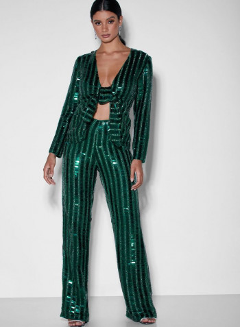 Sequin Stylish  Jacket Green