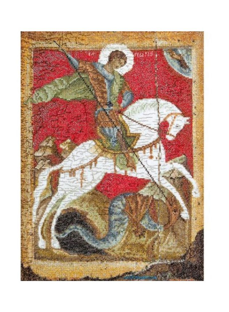 18-Piece St. George And The Dragon On Aida Cross Stitch Kit Red/White/Green