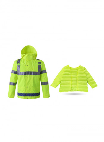 Waterproof Reflective Safety Rain Jacket With Detachable Down Hood Fluorescent yellow M