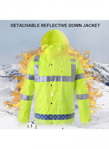 Waterproof Reflective Safety Rain Jacket With Detachable Down Hood Fluorescent yellow M