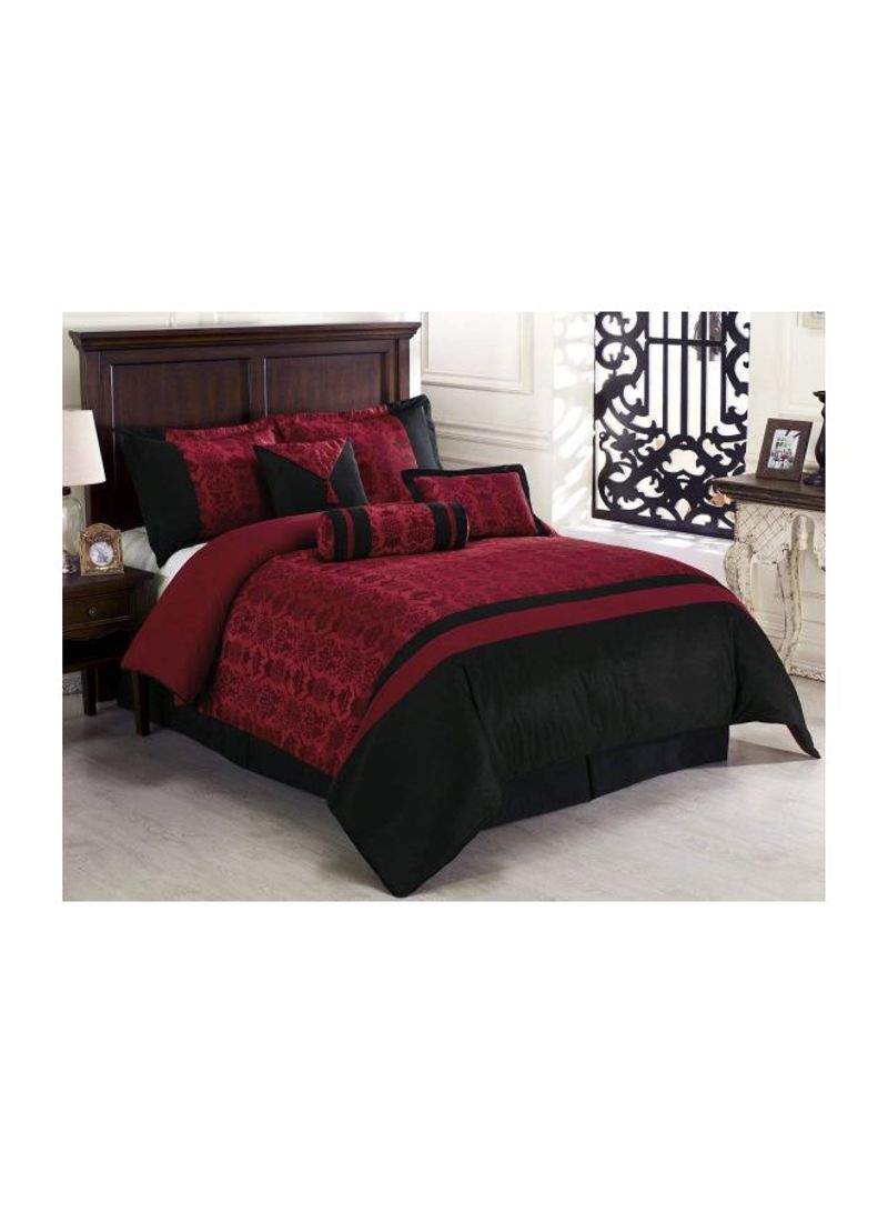 7-Piece Printed Comforter Set Polyester Red/Black Queen
