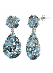 925 Sterling Silver Topaz Studded Teardrop Dangle Earrings