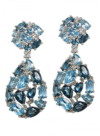 925 Sterling Silver Topaz Studded Teardrop Dangle Earrings