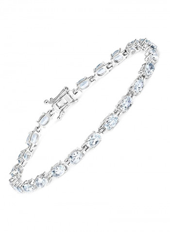 925 Sterling Silver Aquamarine Studded Tennis Bracelet