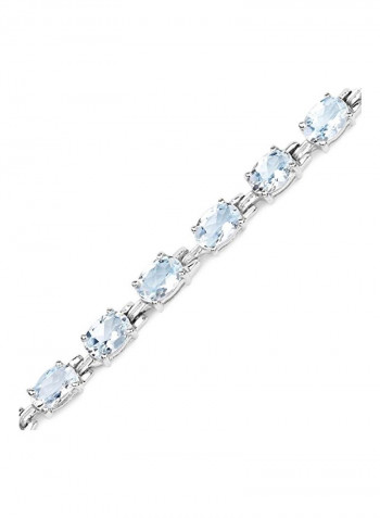 925 Sterling Silver Aquamarine Studded Tennis Bracelet