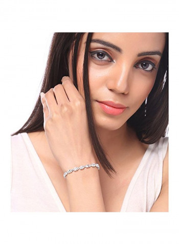 925 Sterling Silver Aquamarine Studded Tennis Bracelet