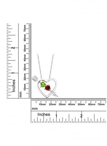 925 Sterling Silver 1.05 Ct Peridot And Garnet Stone Studded Pendant Necklace