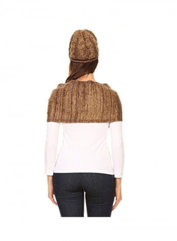 Striped Knitted Hat And Scarf Set Heather Brown