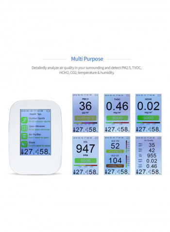 Multifunctional HCHO And TVOC Tester Air Quality Detector White 17.5cm