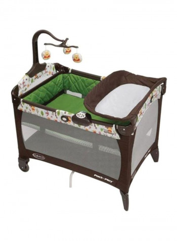 Pack N Play Arched Travel Cot - Brown/White/Green