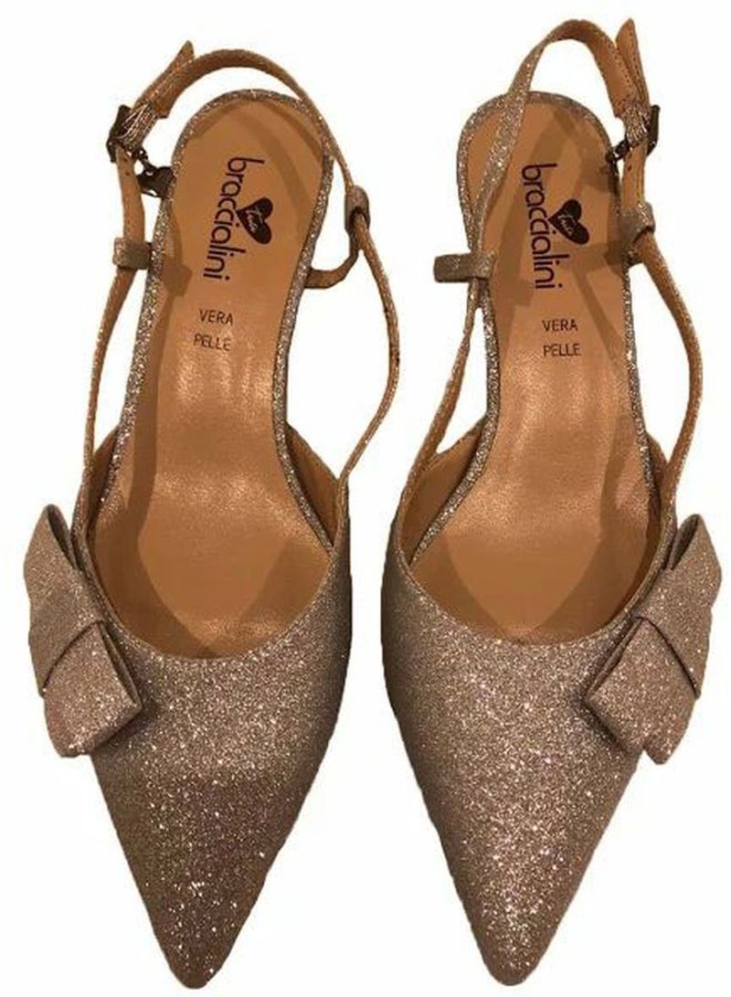 Pointed Toe Buckle Sandals Glitter Silver