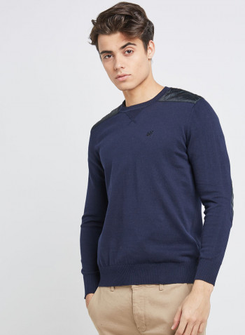 Full Sleeve Casual Design Pullover Navy Blue