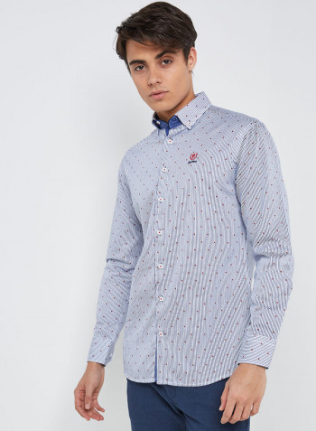 Full Sleeve Casual Cotton Printed Shirt Blue