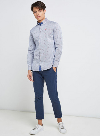 Full Sleeve Casual Cotton Printed Shirt Blue