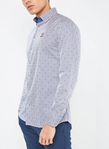 Full Sleeve Casual Cotton Printed Shirt Blue