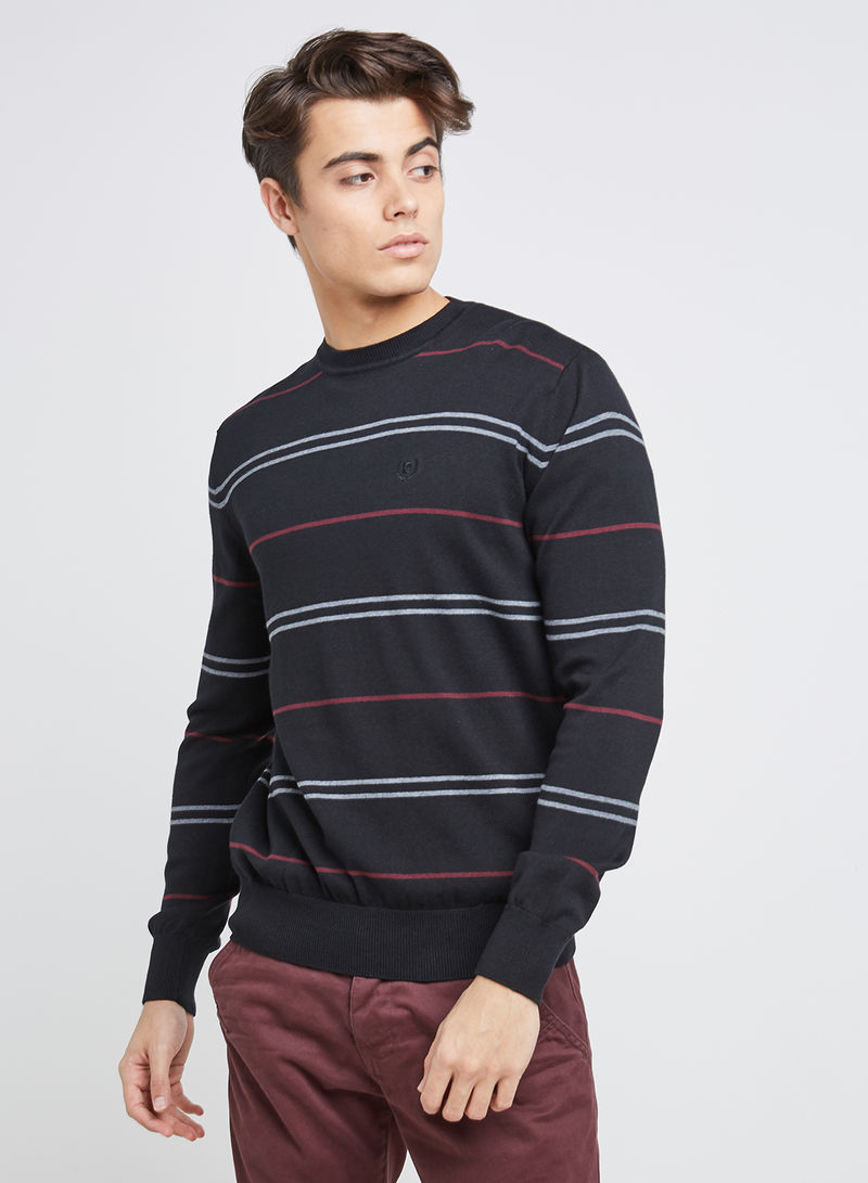 Full Sleeve Casual Stripes Pullover Black