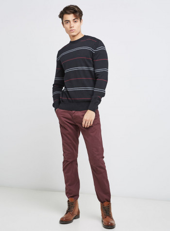 Full Sleeve Casual Stripes Pullover Black