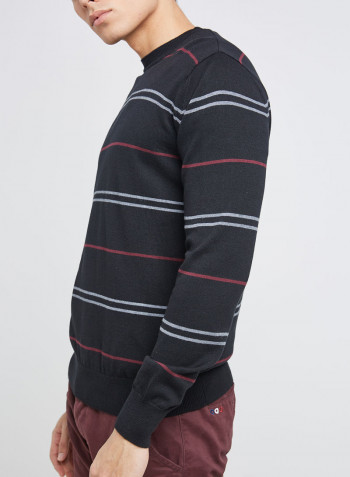 Full Sleeve Casual Stripes Pullover Black