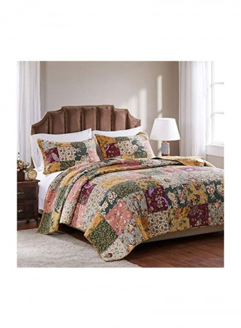 3-Piece Cotton Quilt Set Green/Beige/Pink