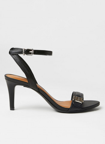 Monogram Leather Ankle Strap Sandals Black