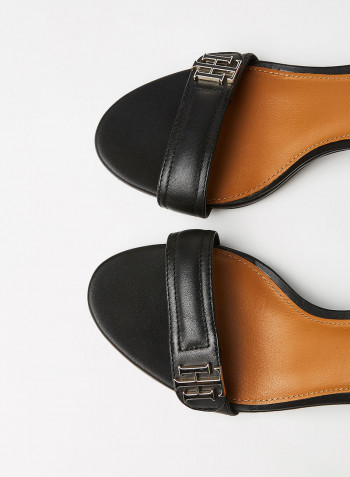 Monogram Leather Ankle Strap Sandals Black
