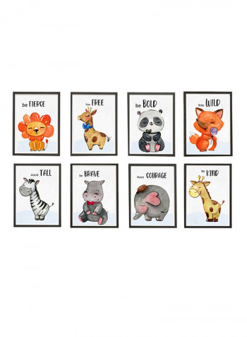 8-Piece Animal Nursery Poster Set With Frame Multicolour 30x40centimeter