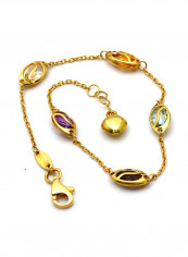 18k Gold Oval Stone Heart Lock Adjustable Size Bracelet