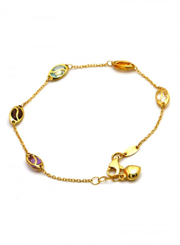 18k Gold Oval Stone Heart Lock Adjustable Size Bracelet