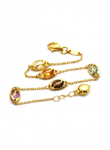 18k Gold Oval Stone Heart Lock Adjustable Size Bracelet