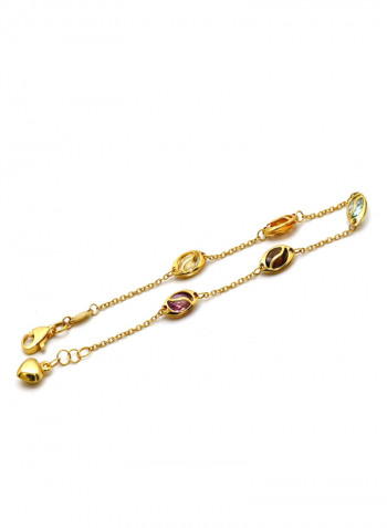 18k Gold Oval Stone Heart Lock Adjustable Size Bracelet