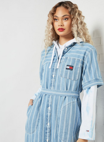 Stripe Denim Shirt Dress Blue