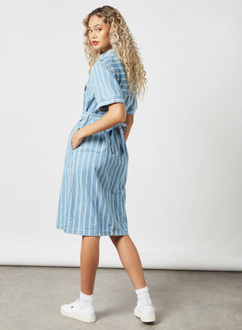 Stripe Denim Shirt Dress Blue