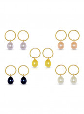 5-Piece 10 Karat Solid Yellow Gold With 7 mm Drop Pearls Earrings