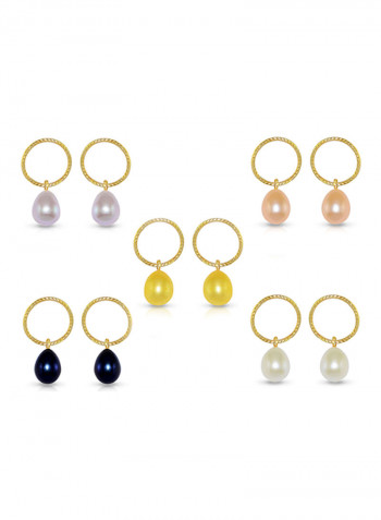 5-Piece 10 Karat Solid Yellow Gold With 7 mm Drop Pearls Earrings