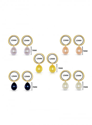 5-Piece 10 Karat Solid Yellow Gold With 7 mm Drop Pearls Earrings