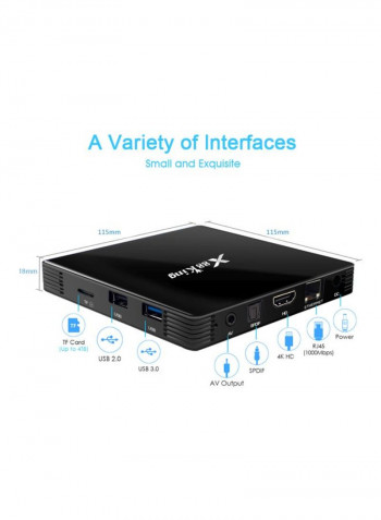 X88 King Android 9.0 TV Set Top Box With Remote V6907EU-1 Black