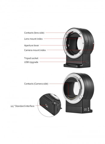Lens Mount Adapter Ring For Nikon F-Mount/Sony E-Mount Camera Black/Silver