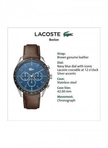 Men's Boston Water Resistance Leather Chronograph Watch 2011093