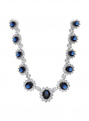 Brass Silver Plated Sapphire Studded Necklace Blue/Silver