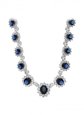Brass Silver Plated Sapphire Studded Necklace Blue/Silver