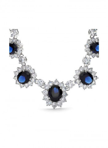 Brass Silver Plated Sapphire Studded Necklace Blue/Silver