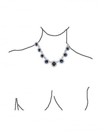 Brass Silver Plated Sapphire Studded Necklace Blue/Silver